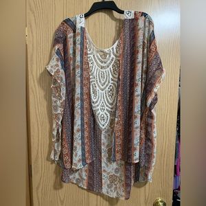 Liberty Love sheer shawl with lace back.